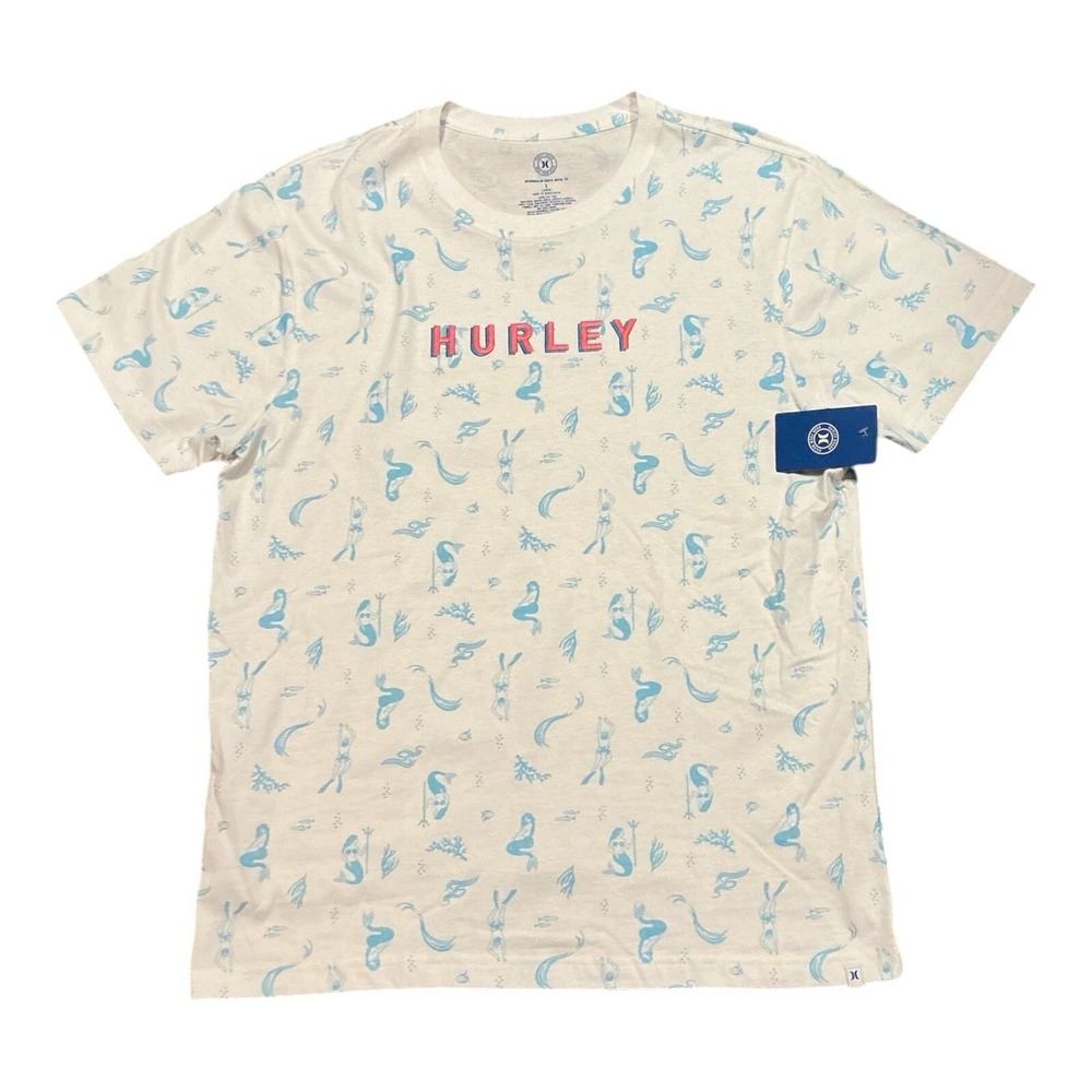 Hurley Shirt Mens Mermaid Diver Tropical Fish Print Embroidery Hurley Logo L New